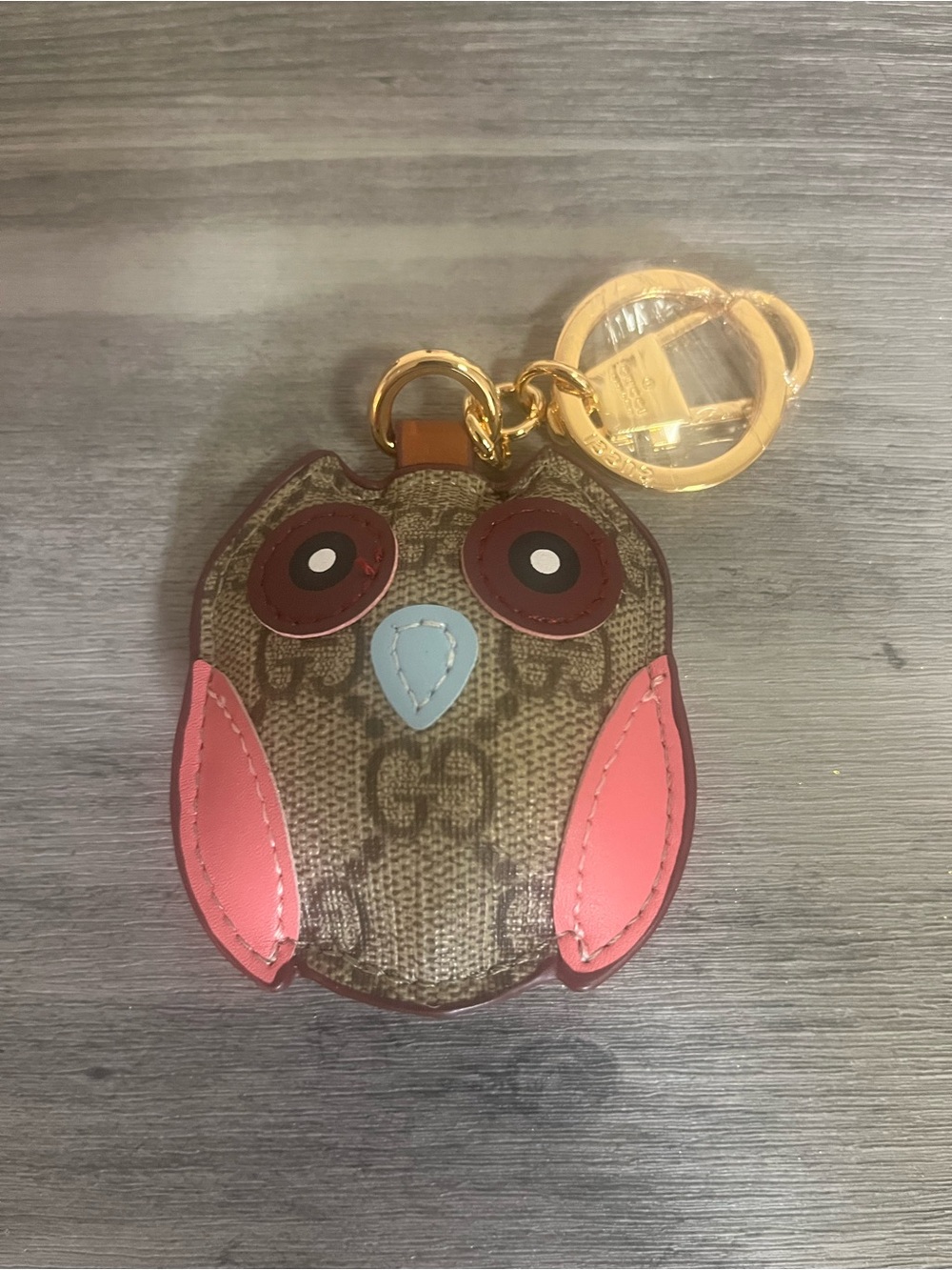 Owl Keyring with Pink and Blue Leather Accents - Picture 2 of 4